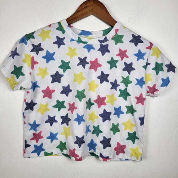 Chaser Tops - Chaser Colorful Star Print Crop Top Rainbow, Kidcore Whimsical Grunge Sz Med